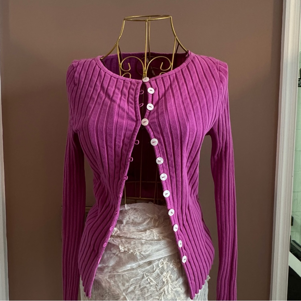 Free People Fuchsia Ribbed Cardigan
